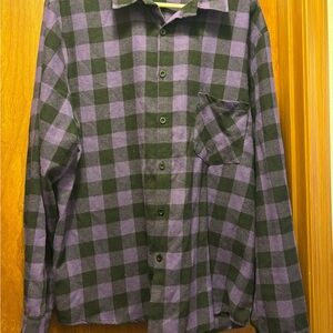 Men's Purple and Black Plaid Button-Up Shirt